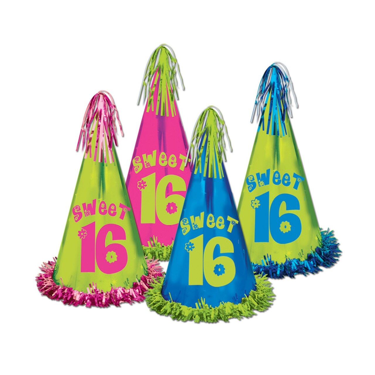 Party Central Club Pack of 12 Fringed 'Sweet 16' Hat Costume Accessories 12.5"